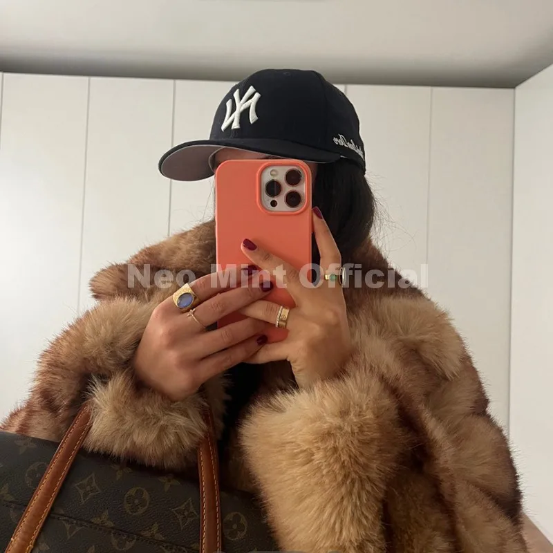 Neo Mint Luxury Brand Fashion Women Yellow Striped Faux Fur Jacket Coat Chic Girls 2025 Winter Oversized Warm Outerwear Overcoat