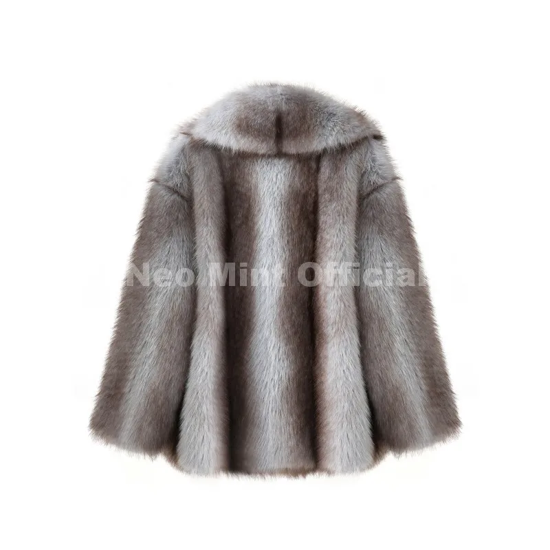 Neo Mint Luxury Brand Fashion Women Yellow Striped Faux Fur Jacket Coat Chic Girls 2025 Winter Oversized Warm Outerwear Overcoat