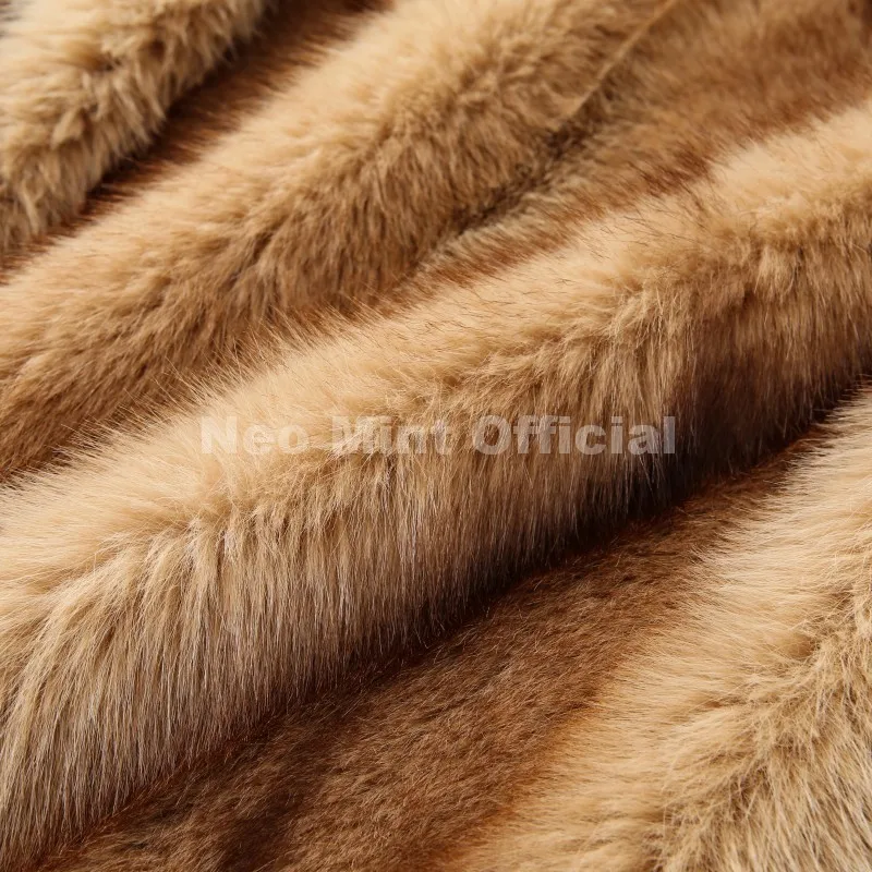 Neo Mint Luxury Brand Fashion Women Yellow Striped Faux Fur Jacket Coat Chic Girls 2025 Winter Oversized Warm Outerwear Overcoat
