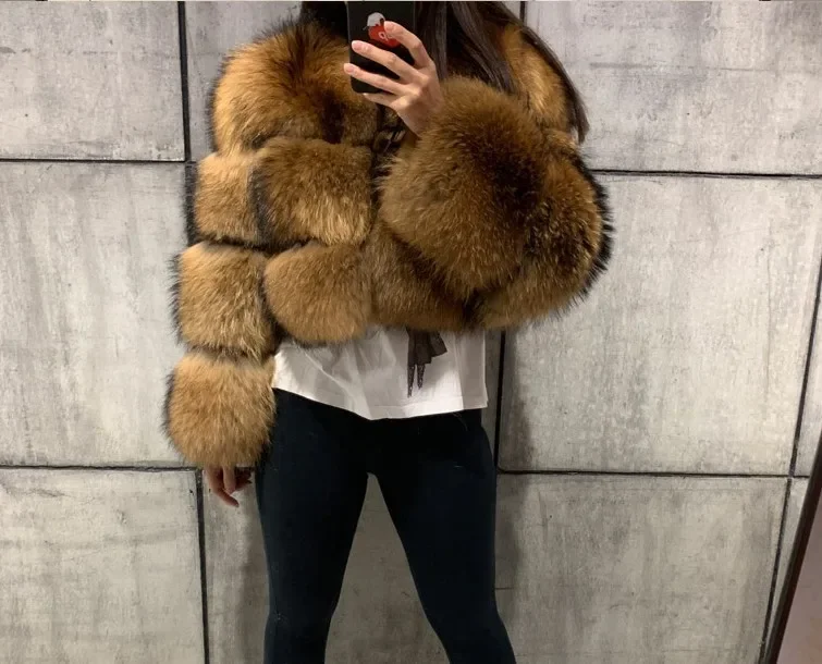 Asian Size Women Fake Raccoon Fur Jacket Autumn Winter Faux Fur Fox Coats Short Coat Furry Outerwear Elegant Thick Warm Coats