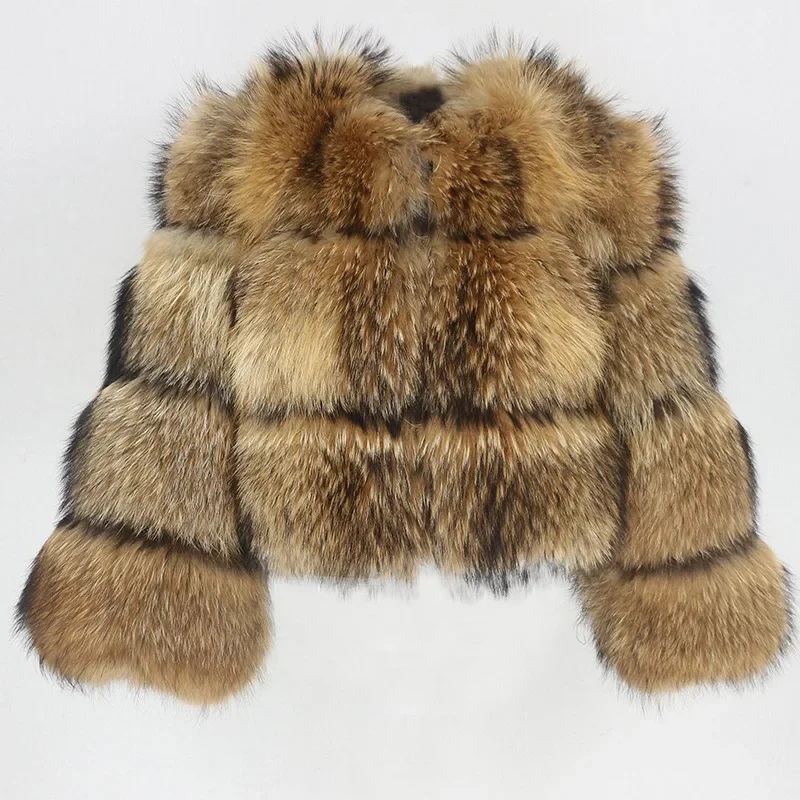 Asian Size Women Fake Raccoon Fur Jacket Autumn Winter Faux Fur Fox Coats Short Coat Furry Outerwear Elegant Thick Warm Coats