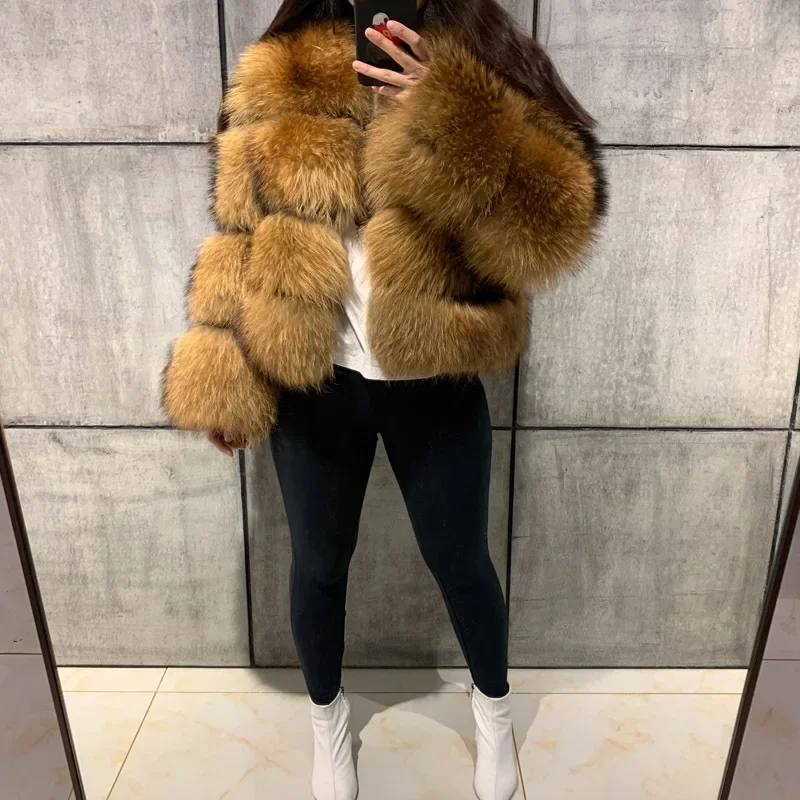 Asian Size Women Fake Raccoon Fur Jacket Autumn Winter Faux Fur Fox Coats Short Coat Furry Outerwear Elegant Thick Warm Coats