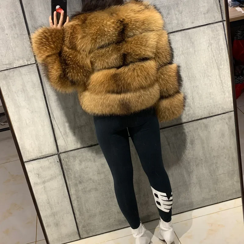 Asian Size Women Fake Raccoon Fur Jacket Autumn Winter Faux Fur Fox Coats Short Coat Furry Outerwear Elegant Thick Warm Coats