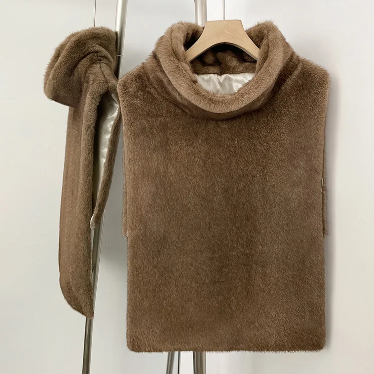 Mumaroho 2026 Winter Spring Women Faux Fur Sable Vest Crop Top Solid Turtleneck Eco Mink Faux Fur Tank Tops Pullover Jacket