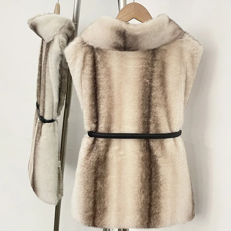 Mumaroho 2026 Winter Spring Women Faux Fur Sable Vest Crop Top Solid Turtleneck Eco Mink Faux Fur Tank Tops Pullover Jacket