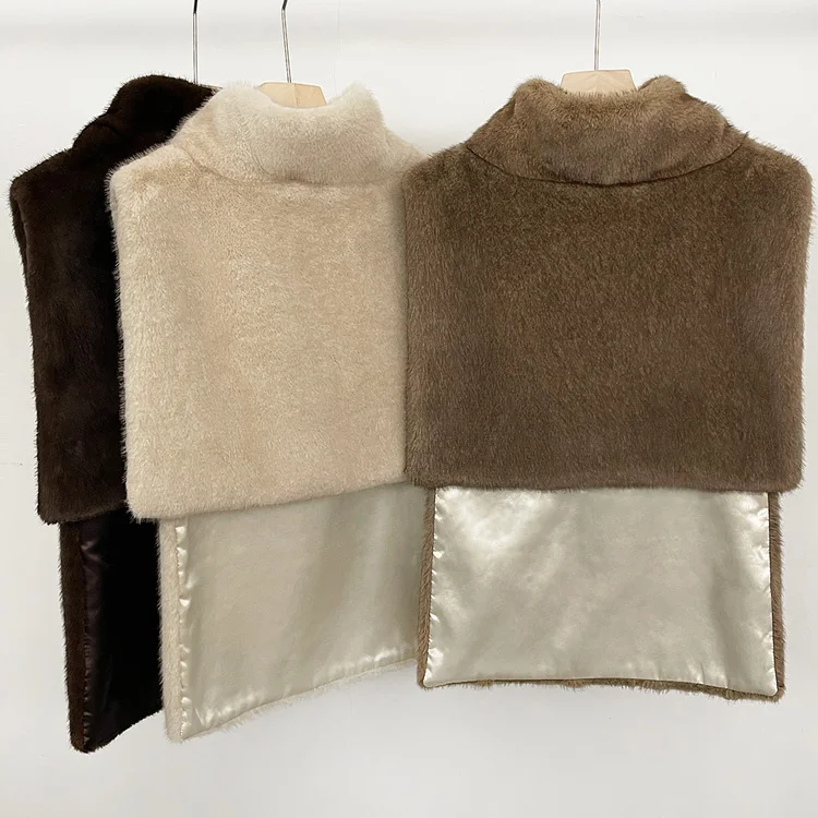Mumaroho 2026 Winter Spring Women Faux Fur Sable Vest Crop Top Solid Turtleneck Eco Mink Faux Fur Tank Tops Pullover Jacket