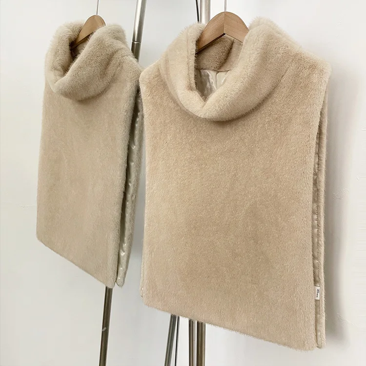Mumaroho 2026 Winter Spring Women Faux Fur Sable Vest Crop Top Solid Turtleneck Eco Mink Faux Fur Tank Tops Pullover Jacket