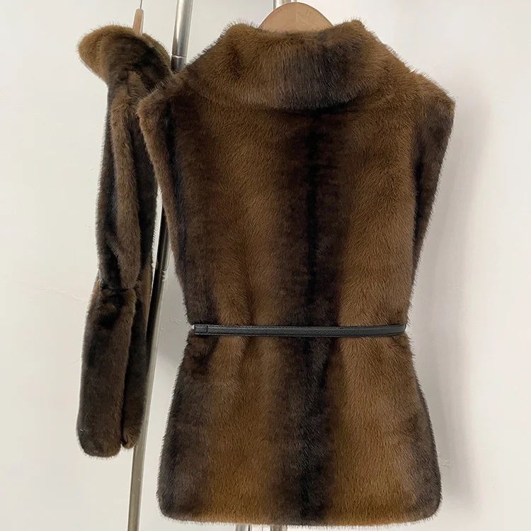Mumaroho 2026 Winter Spring Women Faux Fur Sable Vest Crop Top Solid Turtleneck Eco Mink Faux Fur Tank Tops Pullover Jacket