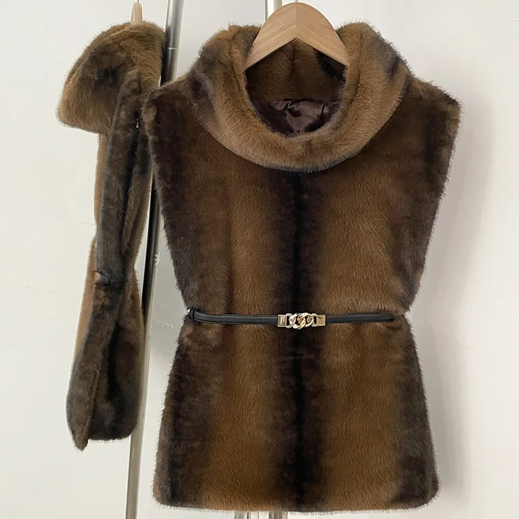 Mumaroho 2026 Winter Spring Women Faux Fur Sable Vest Crop Top Solid Turtleneck Eco Mink Faux Fur Tank Tops Pullover Jacket