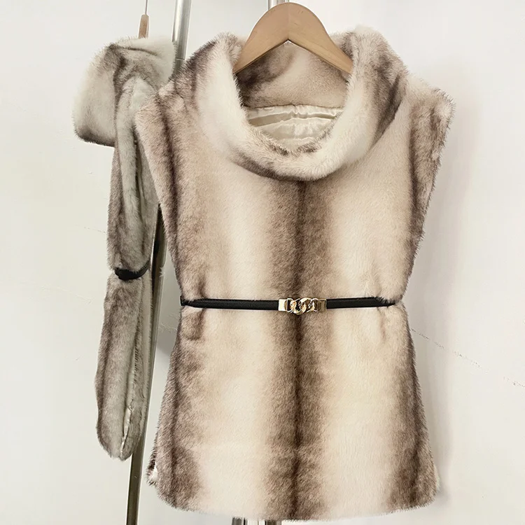 Mumaroho 2026 Winter Spring Women Faux Fur Sable Vest Crop Top Solid Turtleneck Eco Mink Faux Fur Tank Tops Pullover Jacket