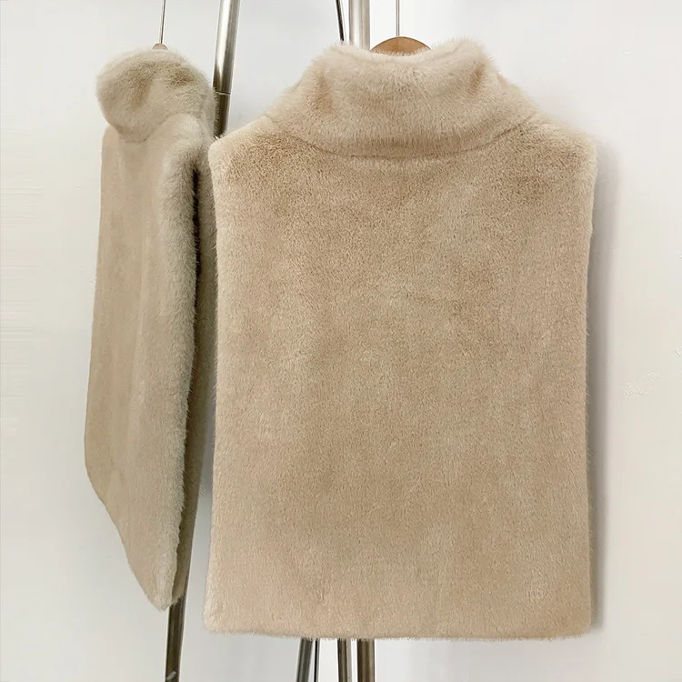 Mumaroho 2026 Winter Spring Women Faux Fur Sable Vest Crop Top Solid Turtleneck Eco Mink Faux Fur Tank Tops Pullover Jacket
