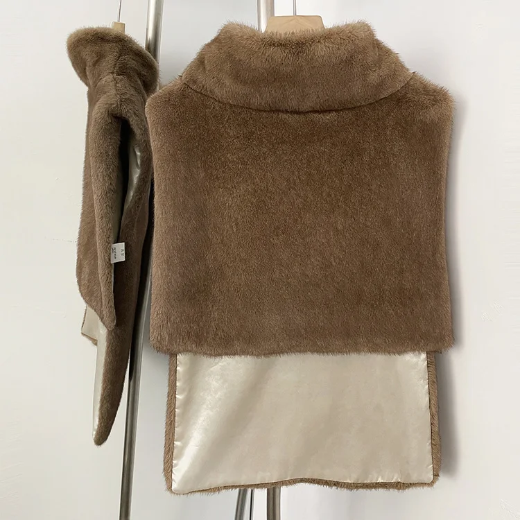 Mumaroho 2026 Winter Spring Women Faux Fur Sable Vest Crop Top Solid Turtleneck Eco Mink Faux Fur Tank Tops Pullover Jacket