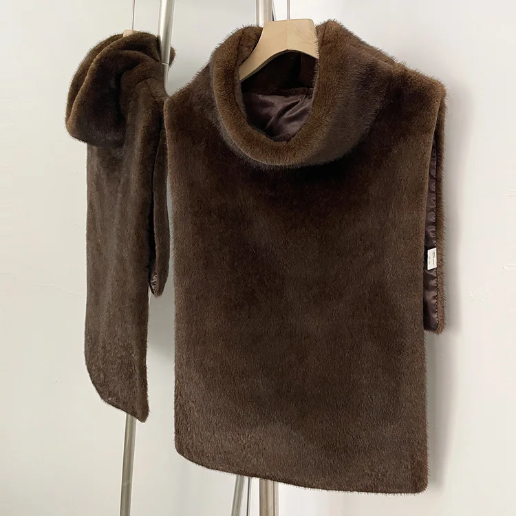 Mumaroho 2026 Winter Spring Women Faux Fur Sable Vest Crop Top Solid Turtleneck Eco Mink Faux Fur Tank Tops Pullover Jacket