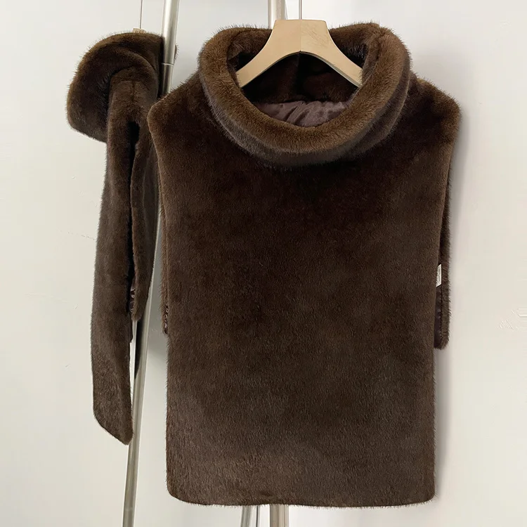 Mumaroho 2026 Winter Spring Women Faux Fur Sable Vest Crop Top Solid Turtleneck Eco Mink Faux Fur Tank Tops Pullover Jacket