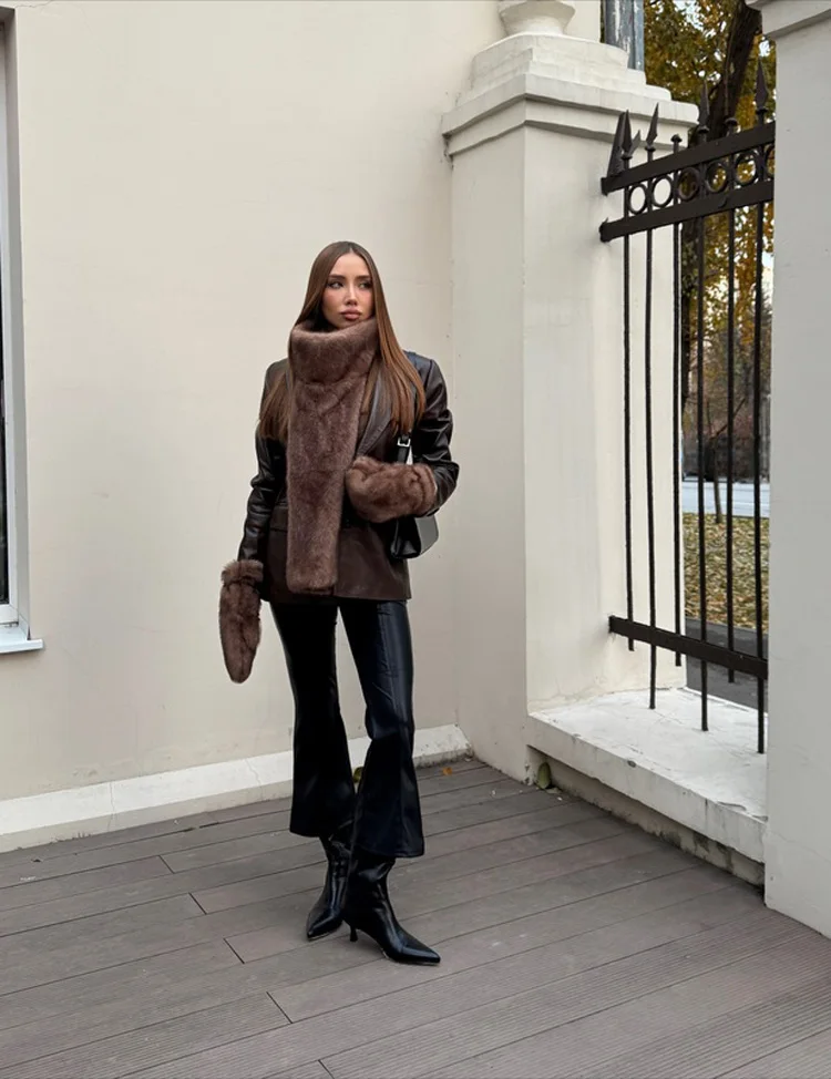 Mumaroho 2026 Winter Spring Women Faux Fur Sable Vest Crop Top Solid Turtleneck Eco Mink Faux Fur Tank Tops Pullover Jacket