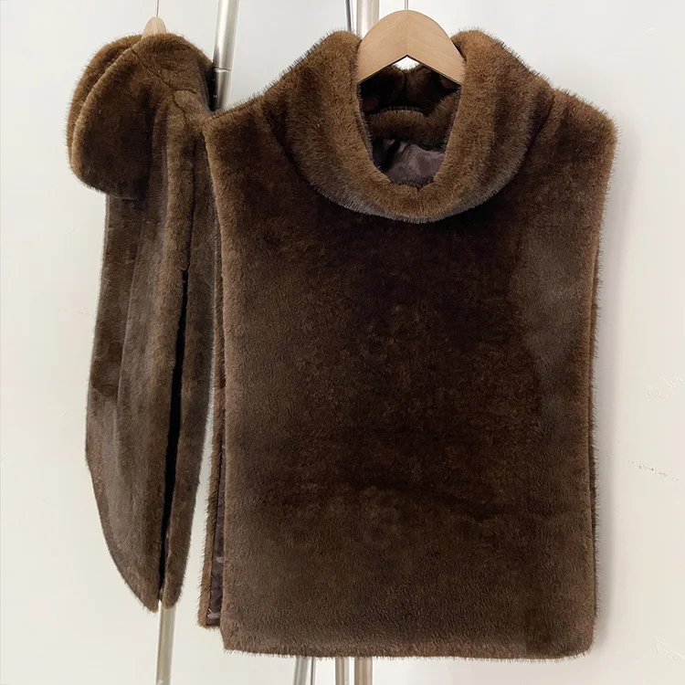 Mumaroho 2026 Winter Spring Women Faux Fur Sable Vest Crop Top Solid Turtleneck Eco Mink Faux Fur Tank Tops Pullover Jacket