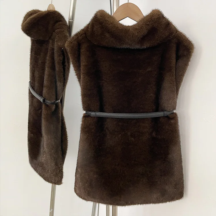 Mumaroho 2026 Winter Spring Women Faux Fur Sable Vest Crop Top Solid Turtleneck Eco Mink Faux Fur Tank Tops Pullover Jacket