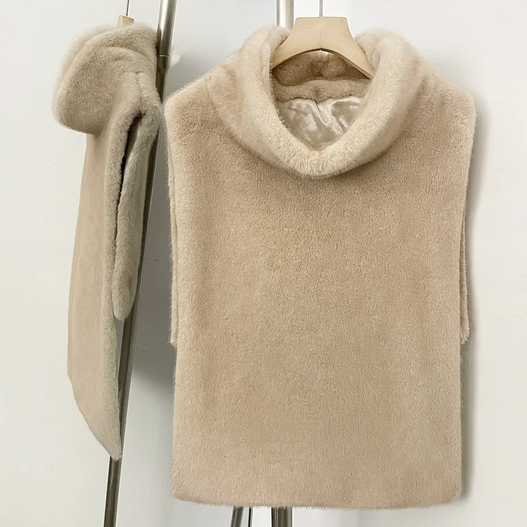 Mumaroho 2026 Winter Spring Women Faux Fur Sable Vest Crop Top Solid Turtleneck Eco Mink Faux Fur Tank Tops Pullover Jacket