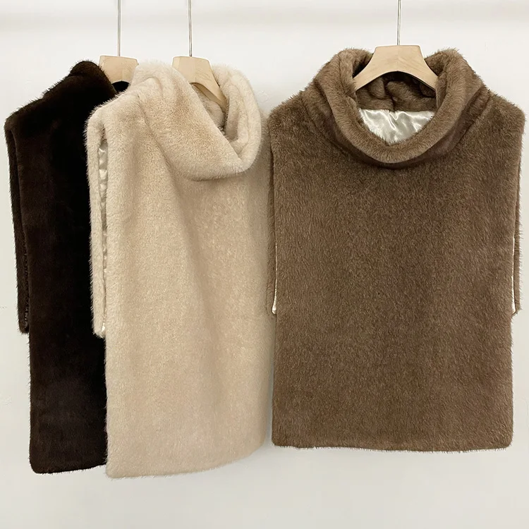 Mumaroho 2026 Winter Spring Women Faux Fur Sable Vest Crop Top Solid Turtleneck Eco Mink Faux Fur Tank Tops Pullover Jacket