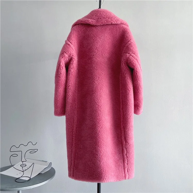 Winter Jacket Women Long Coat Wool Woven Fabric Thick Warm Outerwear Oversize Fashion Streetwear Teddy Bear Coats