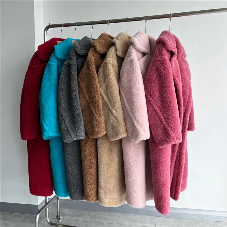 Winter Jacket Women Long Coat Wool Woven Fabric Thick Warm Outerwear Oversize Fashion Streetwear Teddy Bear Coats