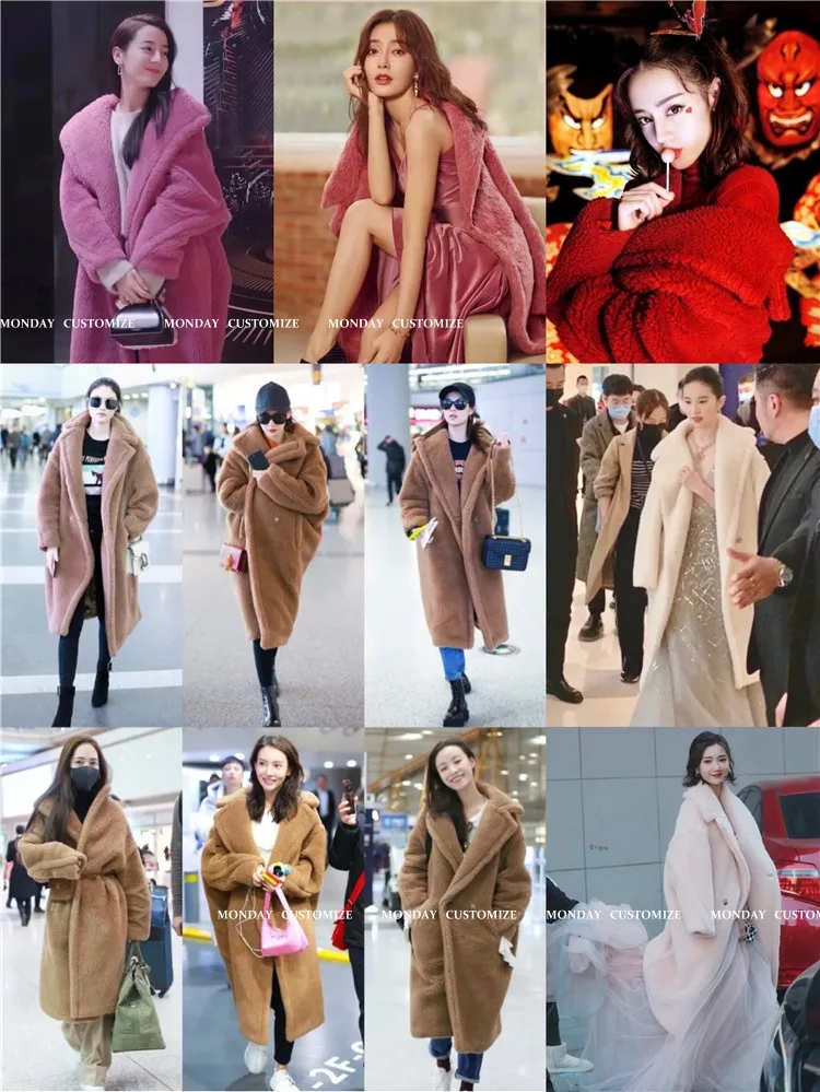 Winter Jacket Women Long Coat Wool Woven Fabric Thick Warm Outerwear Oversize Fashion Streetwear Teddy Bear Coats