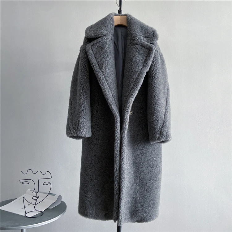 Winter Jacket Women Long Coat Wool Woven Fabric Thick Warm Outerwear Oversize Fashion Streetwear Teddy Bear Coats