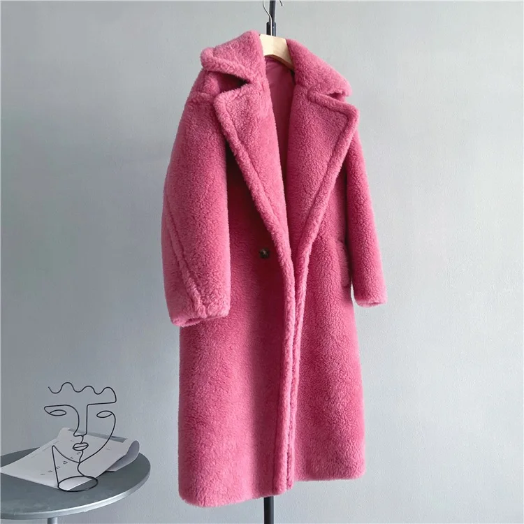 Winter Jacket Women Long Coat Wool Woven Fabric Thick Warm Outerwear Oversize Fashion Streetwear Teddy Bear Coats
