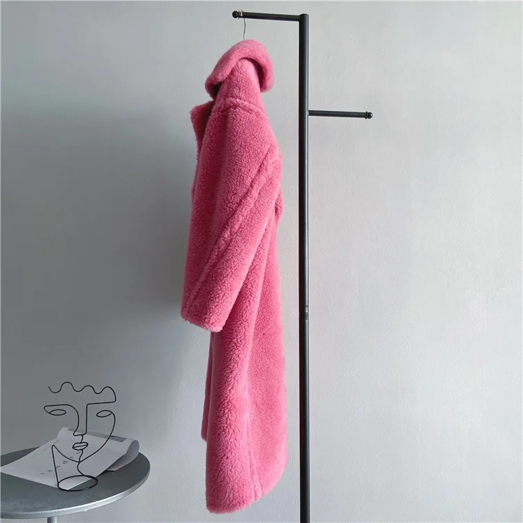 Winter Jacket Women Long Coat Wool Woven Fabric Thick Warm Outerwear Oversize Fashion Streetwear Teddy Bear Coats