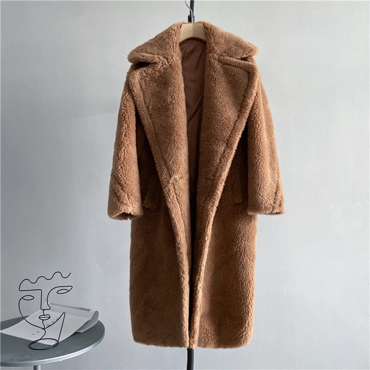 Winter Jacket Women Long Coat Wool Woven Fabric Thick Warm Outerwear Oversize Fashion Streetwear Teddy Bear Coats