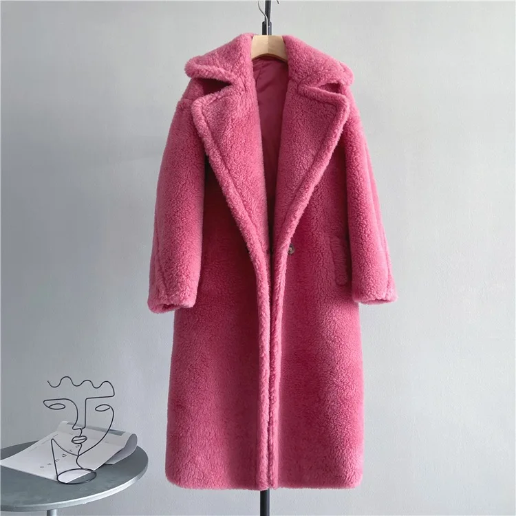 Winter Jacket Women Long Coat Wool Woven Fabric Thick Warm Outerwear Oversize Fashion Streetwear Teddy Bear Coats