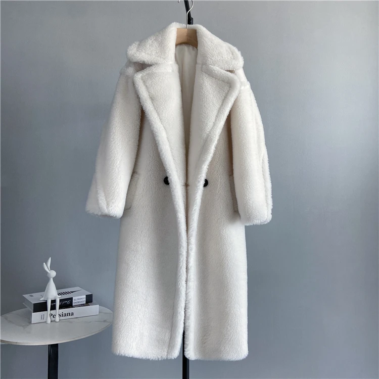 Winter Jacket Women Long Coat Wool Woven Fabric Thick Warm Outerwear Oversize Fashion Streetwear Teddy Bear Coats