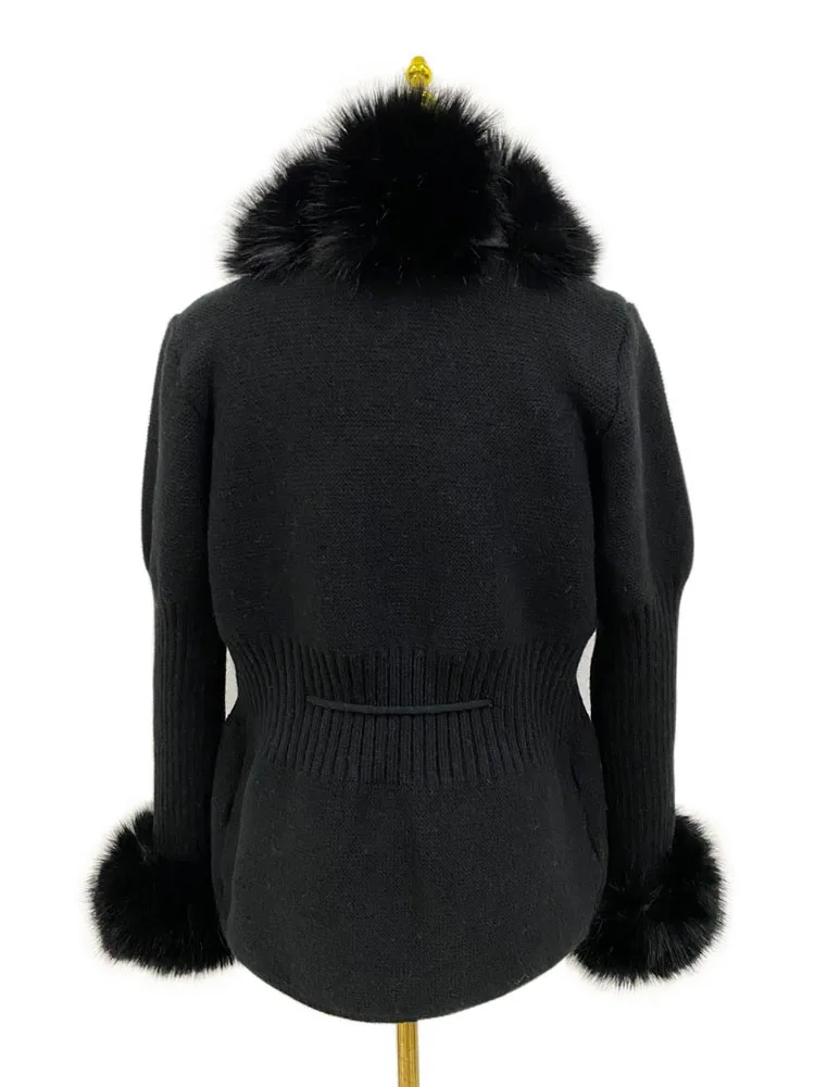 ZADORIN Autumn Winter Women Faux Fur Coat Luxury Knitted Sweater Fur Cardigan Detachable Collar White Pink Jacket Faux Fur Coats