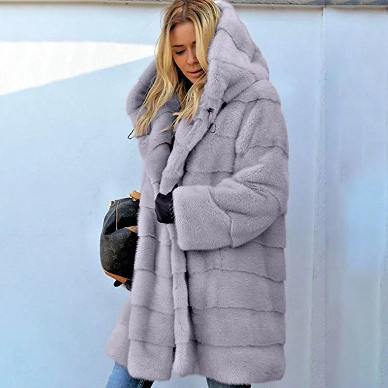 New Oversize Winter Women's Fur Coat Faux Fox Fur Windbreaker Hooded Long Parkas Jackets Padded Warm
