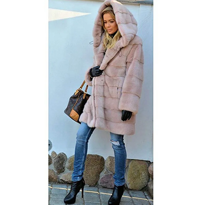 New Oversize Winter Women's Fur Coat Faux Fox Fur Windbreaker Hooded Long Parkas Jackets Padded Warm