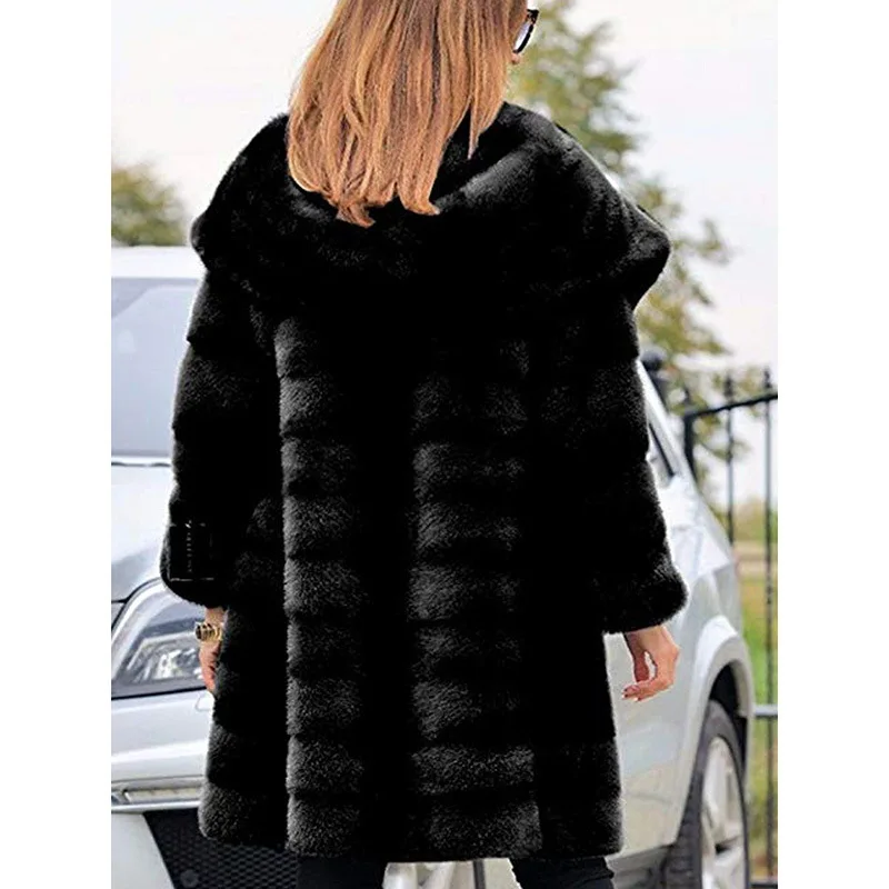 New Oversize Winter Women's Fur Coat Faux Fox Fur Windbreaker Hooded Long Parkas Jackets Padded Warm
