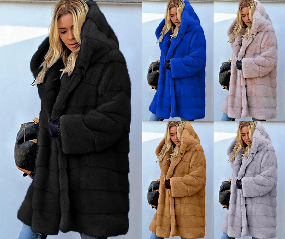New Oversize Winter Women's Fur Coat Faux Fox Fur Windbreaker Hooded Long Parkas Jackets Padded Warm