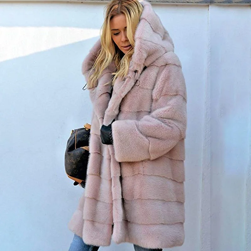 New Oversize Winter Women's Fur Coat Faux Fox Fur Windbreaker Hooded Long Parkas Jackets Padded Warm
