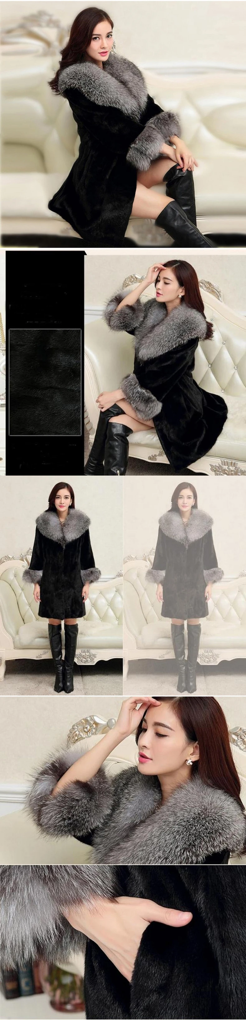 Women's new fox collar long velvet mink coat women's mink fur coat casual warmth