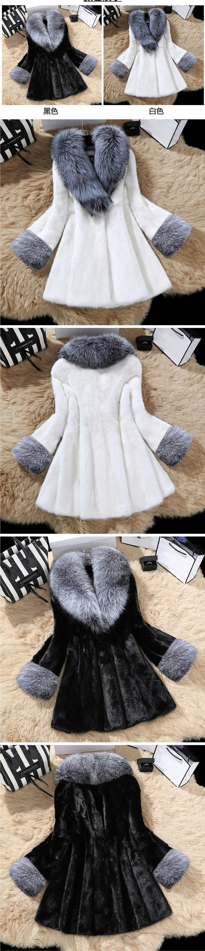 Women's new fox collar long velvet mink coat women's mink fur coat casual warmth