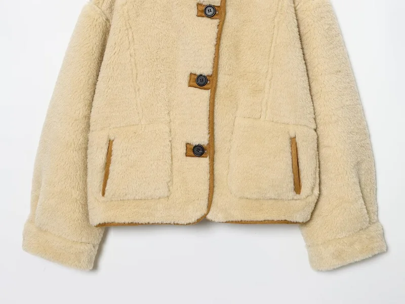 MUJER Women's Teddy Jacket Double Faced Hairy Coat Woman Faux Suede Plush Jacket Women Outerwears Loose Warm Winter Woman Coat