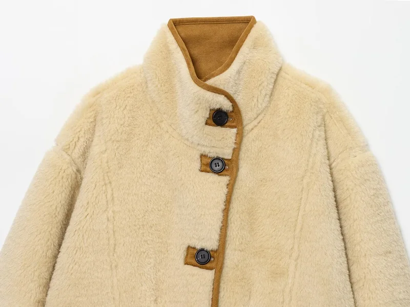 MUJER Women's Teddy Jacket Double Faced Hairy Coat Woman Faux Suede Plush Jacket Women Outerwears Loose Warm Winter Woman Coat