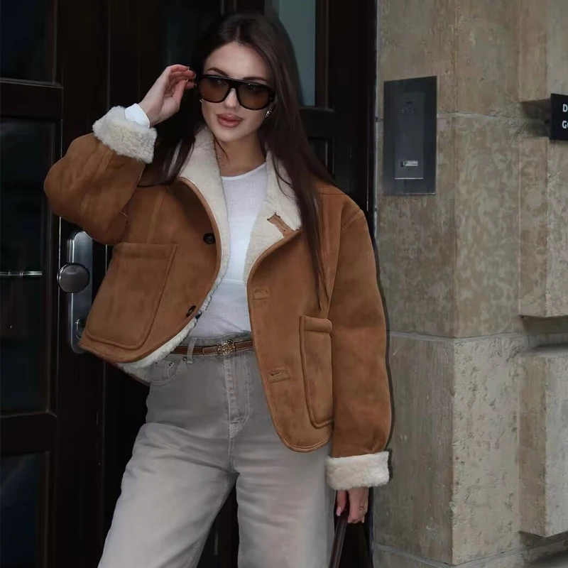 MUJER Women's Teddy Jacket Double Faced Hairy Coat Woman Faux Suede Plush Jacket Women Outerwears Loose Warm Winter Woman Coat