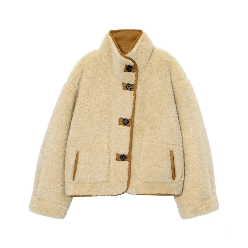 MUJER Women's Teddy Jacket Double Faced Hairy Coat Woman Faux Suede Plush Jacket Women Outerwears Loose Warm Winter Woman Coat