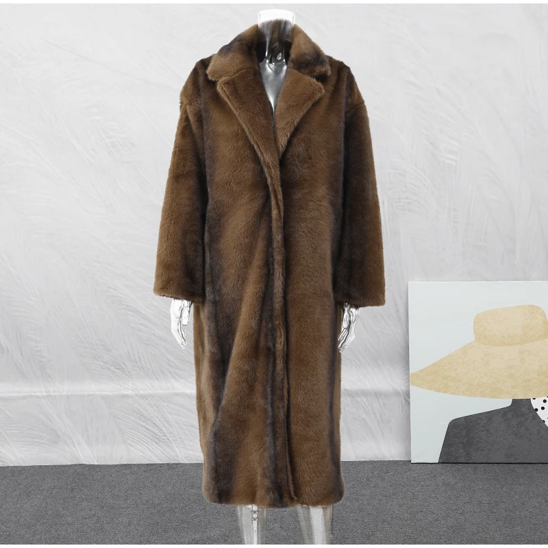 Women Solid Faux Fur Long Coat Lapel Long Sleeve Fluffy Luxury Loose Casual Outerwear 2026 Fashion Winter High Street Outwears