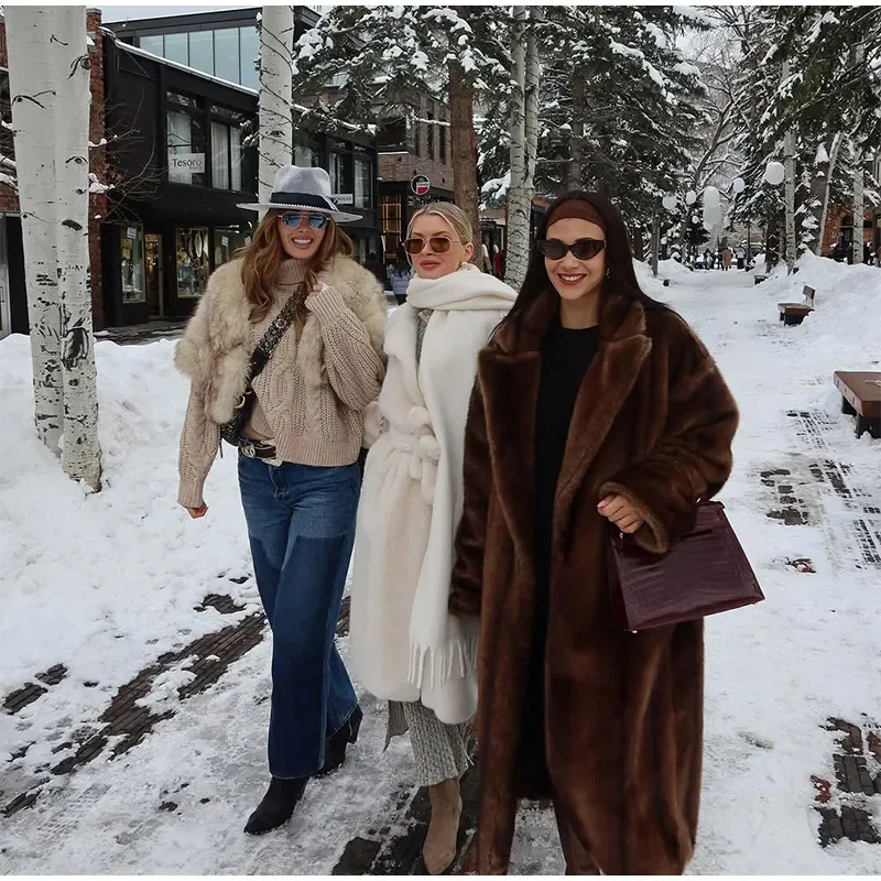 Women Solid Faux Fur Long Coat Lapel Long Sleeve Fluffy Luxury Loose Casual Outerwear 2026 Fashion Winter High Street Outwears
