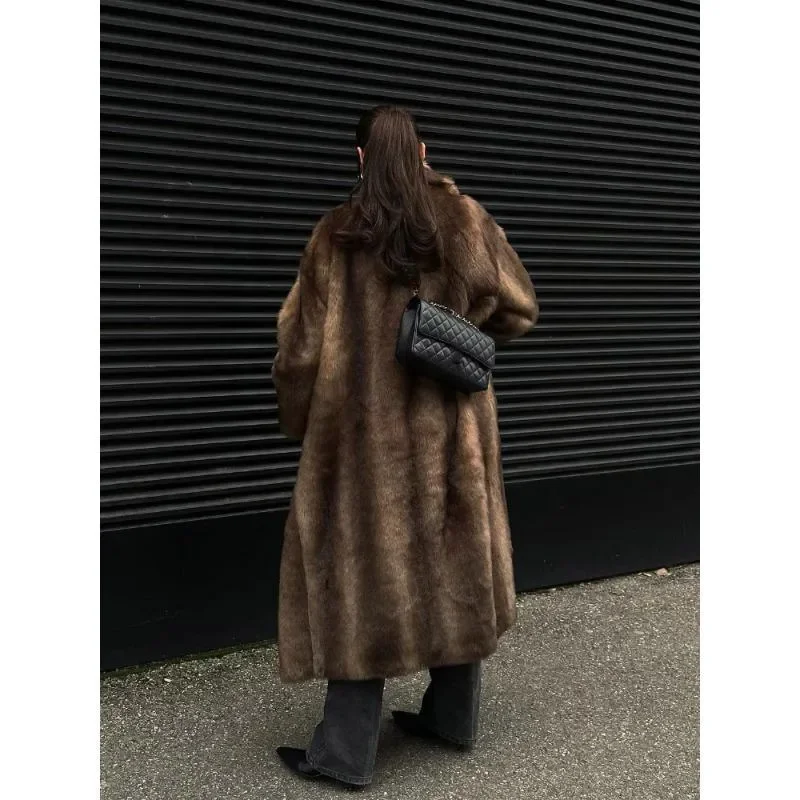Women Solid Faux Fur Long Coat Lapel Long Sleeve Fluffy Luxury Loose Casual Outerwear 2026 Fashion Winter High Street Outwears