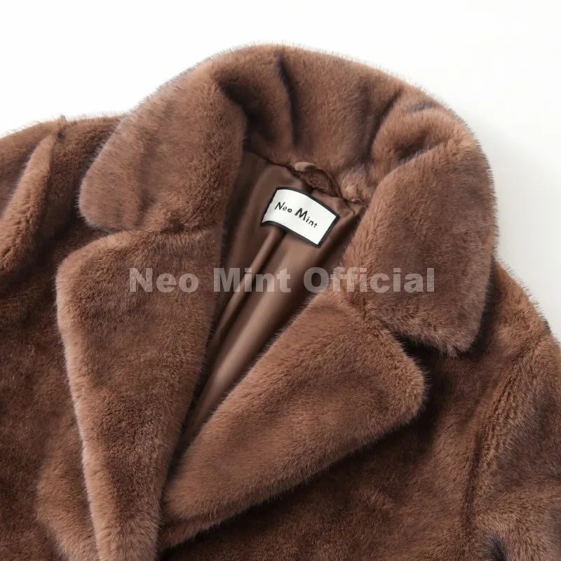 Neo Mint Belted Faux Mink Fur Coat Women 2025 Winter Beige Gradient Furry Fur Jacket Luxury Brand Hooded Warm Outerwear Overcoat