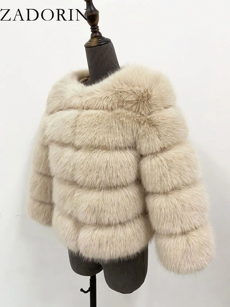 ZADORIN S-6XL Mink Coat Winter Black White Faux Fur Coat Woman Elegant Fluffy Faux Fur Jacket Top Short Fur Coats Woman Clothing