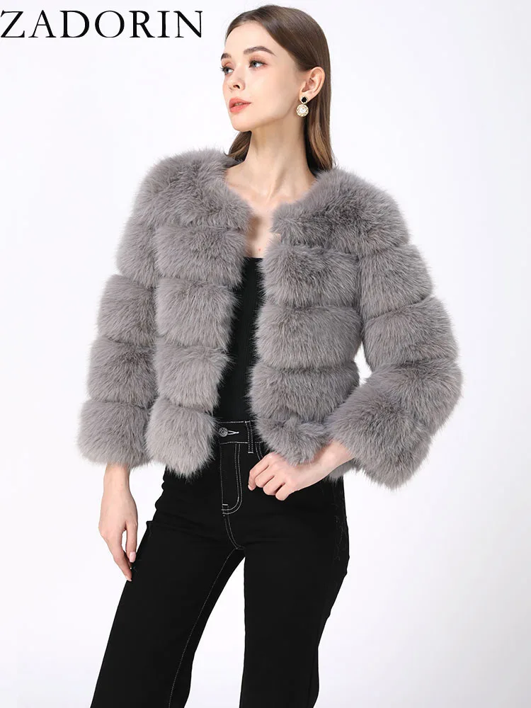 ZADORIN S-6XL Mink Coat Winter Black White Faux Fur Coat Woman Elegant Fluffy Faux Fur Jacket Top Short Fur Coats Woman Clothing